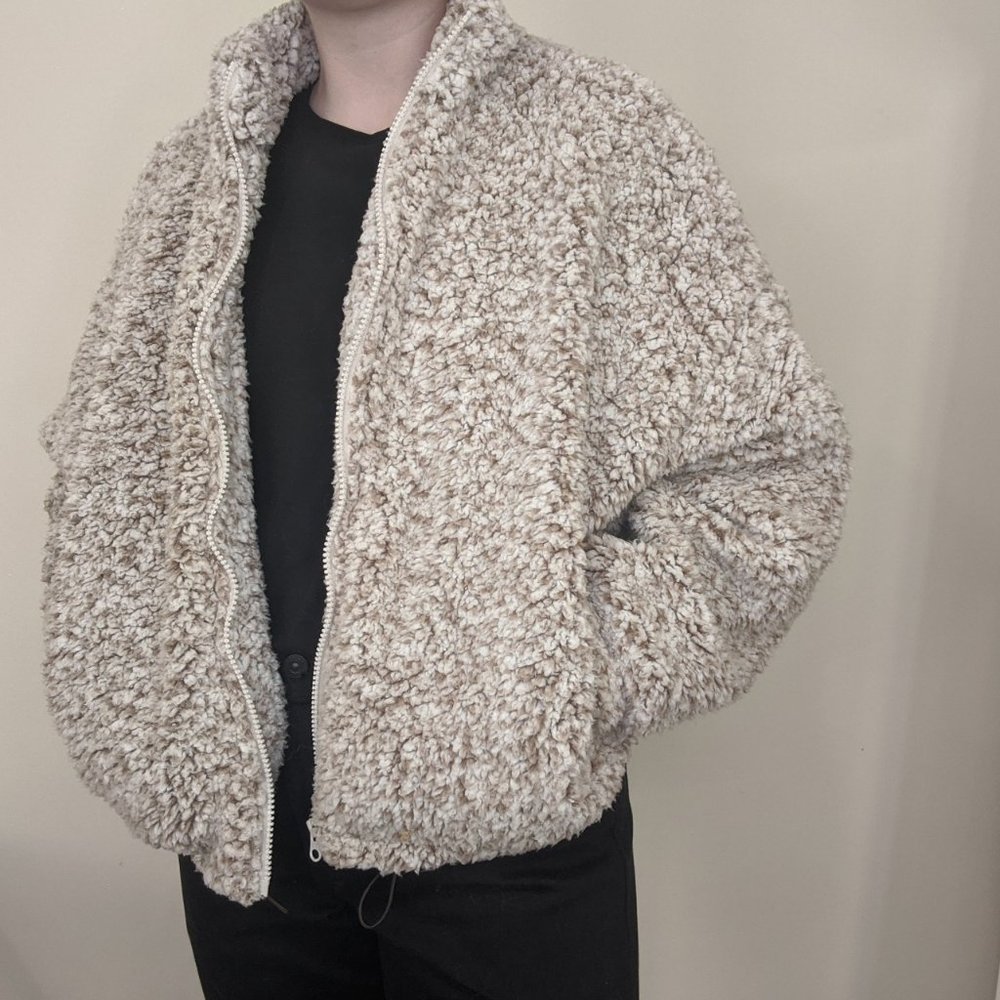 Cute Fuzzy Teddy Zip Up Coat